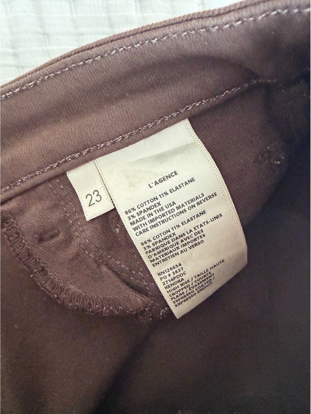L’AGENCE Kendra Coated High Waist Crop Flare Jeans Chocolate Brown Size 23 - Picture 7 of 8